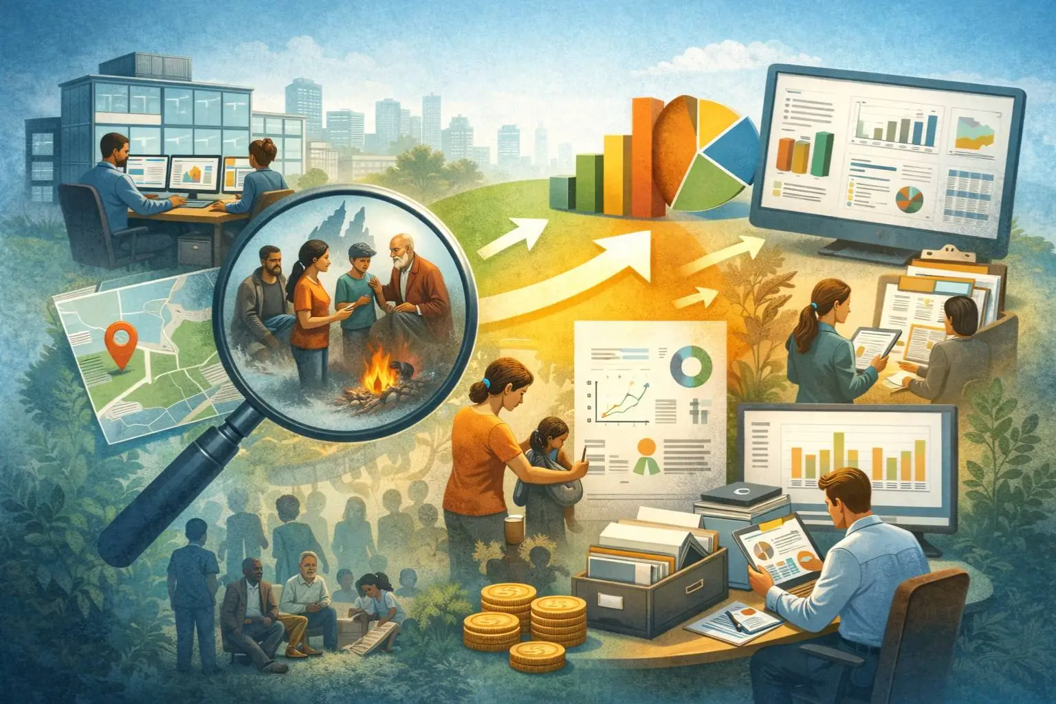 Ilustração de análise de informações territoriais para o planejamento socioassistencial.